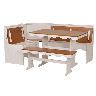 Linon Clara Cottage Nook Corner Dining Set with Benches