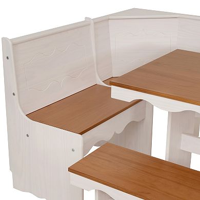 Linon Clara Cottage Nook Corner Dining Set with Benches