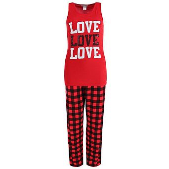 em & alfie Women's Plus Love Tank Buffalo Check Pajama Set