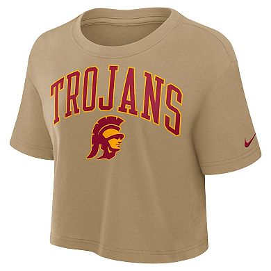 Women's Nike Tan USC Trojans Athletic Prep Arch Dri-FIT Cropped T-Shirt