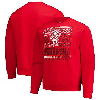 Men's Red Nebraska Huskers Holiday Fleece Sweatshirt