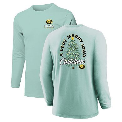 Youth Light Green Iowa Hawkeyes Merry Christmas Tree Long Sleeve T-Shirt