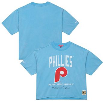 Women's Mitchell & Ness Light Blue Philadelphia Phillies Cooperstown Cropped Boxy T-Shirt