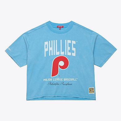 Women's Mitchell & Ness Light Blue Philadelphia Phillies Cooperstown Cropped Boxy T-Shirt