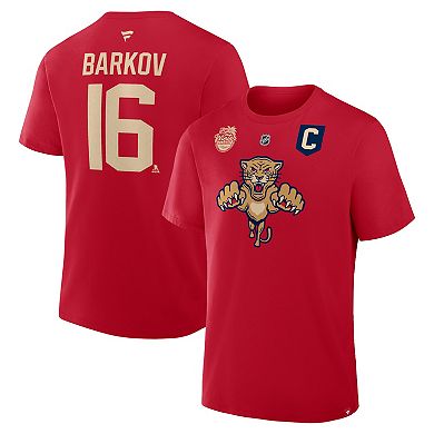Men's Fanatics Aleksander Barkov Red Florida Panthers 2026 NHL Winter Classic Authentic Stack Name & Number T-Shirt