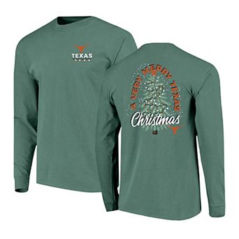 Men's Green Texas Longhorns Comfort Colors Merry Christmas Tree Long Sleeve T-Shirt