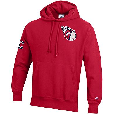 Men's Champion Red Cleveland Guardians Reverse Weave Chenille Hoodie