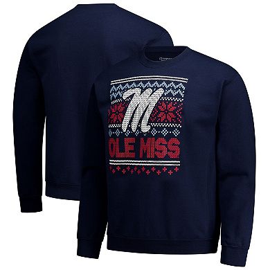 Men's Navy Ole Miss Rebels Holiday Fleece Sweatshirt