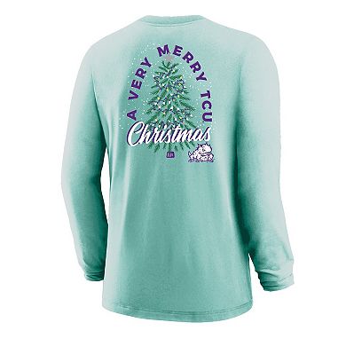 Youth Light Green TCU Horned Frogs Merry Christmas Tree Long Sleeve T-Shirt