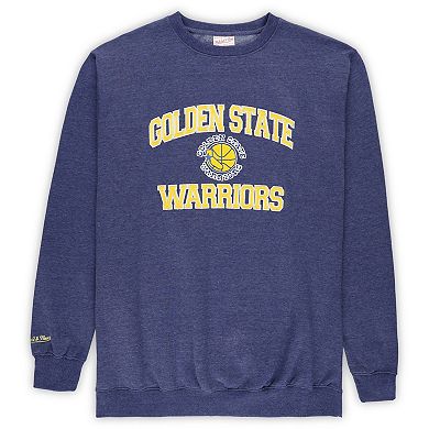 Men's Mitchell & Ness Heather Royal Golden State Warriors Hardwood Classics Big & Tall Crewneck Sweatshirt