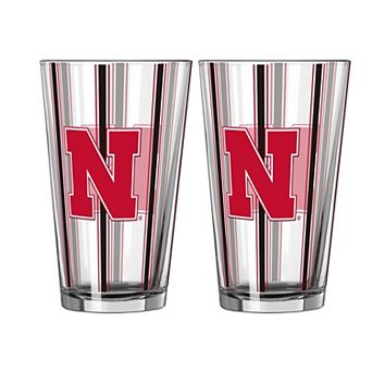 Logo Brands Nebraska Huskers Two-Piece 16oz. Striped Pint Glass Set