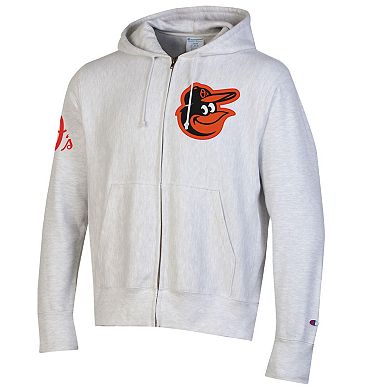 Men's Champion Gray Baltimore Orioles Reverse Weave Chenille Full-Zip Hoodie