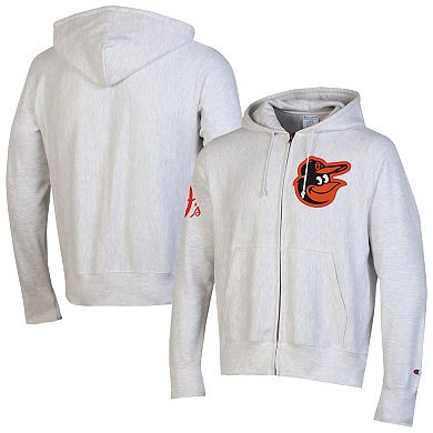 Men's Champion Gray Baltimore Orioles Reverse Weave Chenille Full-Zip Hoodie