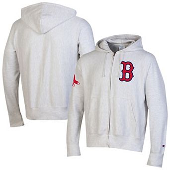 Men's Champion Gray Boston Red Sox Reverse Weave Chenille Full-Zip Hoodie
