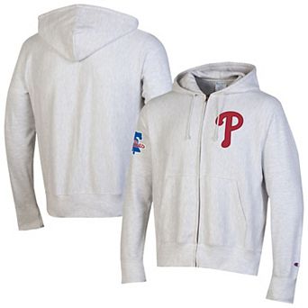 Men's Champion Gray Philadelphia Phillies Reverse Weave Chenille Full-Zip Hoodie