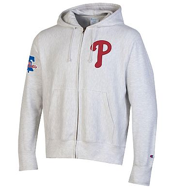 Men's Champion Gray Philadelphia Phillies Reverse Weave Chenille Full-Zip Hoodie