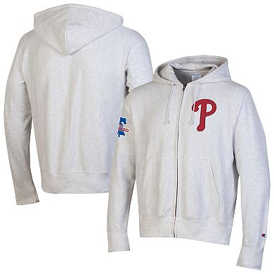 Men's Champion Gray Philadelphia Phillies Reverse Weave Chenille Full-Zip Hoodie