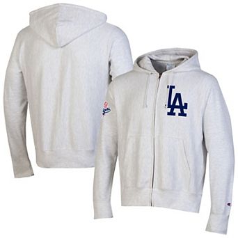 Men's Champion Gray Los Angeles Dodgers Reverse Weave Chenille Full-Zip Hoodie