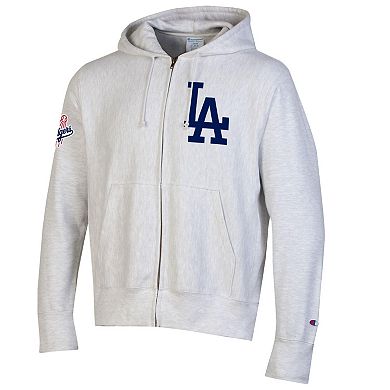Men's Champion Gray Los Angeles Dodgers Reverse Weave Chenille Full-Zip Hoodie