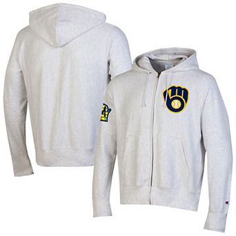Men's Champion Gray Milwaukee Brewers Reverse Weave Chenille Full-Zip Hoodie
