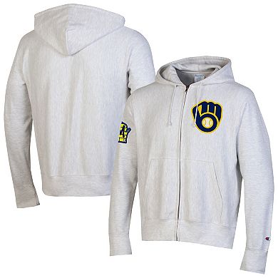Men's Champion Gray Milwaukee Brewers Reverse Weave Chenille Full-Zip Hoodie
