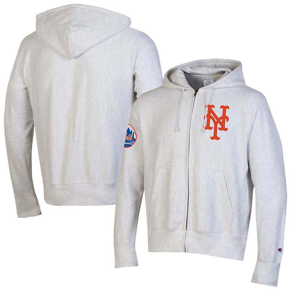 Men's Champion Gray New York Mets Reverse Weave Chenille Full-Zip