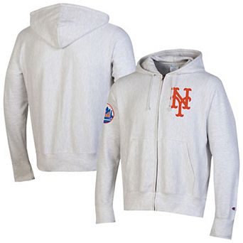 Men's Champion Gray New York Mets Reverse Weave Chenille Full-Zip Hoodie