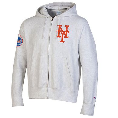 Men's Champion Gray New York Mets Reverse Weave Chenille Full-Zip Hoodie