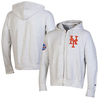 Men's Champion Gray New York Mets Reverse Weave Chenille Full-Zip Hoodie