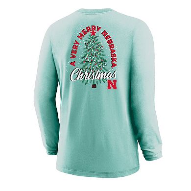 Youth Light Green Nebraska Huskers Merry Christmas Tree Long Sleeve T-Shirt