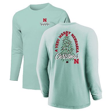 Youth Light Green Nebraska Huskers Merry Christmas Tree Long Sleeve T-Shirt