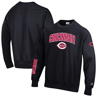 Men's Champion Black Cincinnati Reds Reverse Weave Chenille Sweatshirt