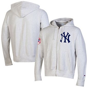 Men's Champion Gray New York Yankees Reverse Weave Chenille Full-Zip Hoodie
