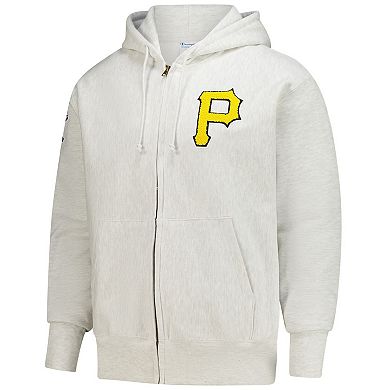 Men's Champion Heather Gray Pittsburgh Pirates Reverse Weave Chenille Full-Zip Hoodie