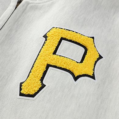 Men's Champion Heather Gray Pittsburgh Pirates Reverse Weave Chenille Full-Zip Hoodie