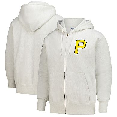 Men's Champion Heather Gray Pittsburgh Pirates Reverse Weave Chenille Full-Zip Hoodie