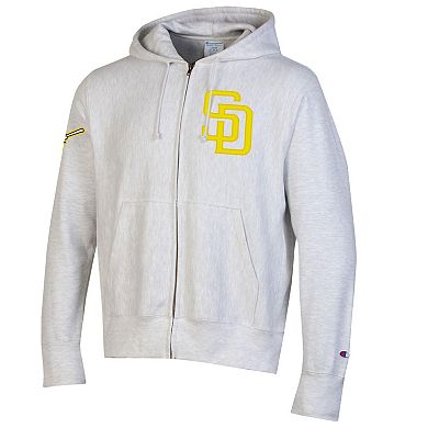 Men's Champion Gray San Diego Padres Reverse Weave Chenille Full-Zip Hoodie