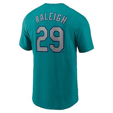 Men's Nike Cal Raleigh Aqua Seattle Mariners Fuse Name & Number Inline T-Shirt