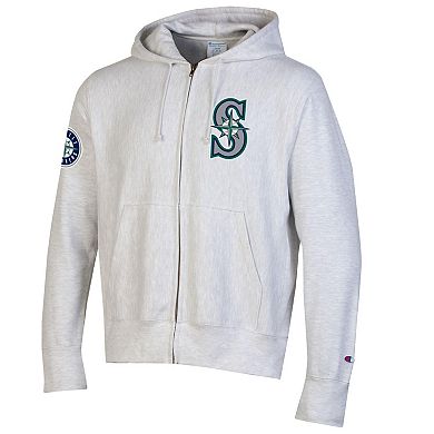 Men's Champion Gray Seattle Mariners Reverse Weave Chenille Full-Zip Hoodie