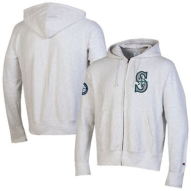 Men's Champion Gray Seattle Mariners Reverse Weave Chenille Full-Zip Hoodie