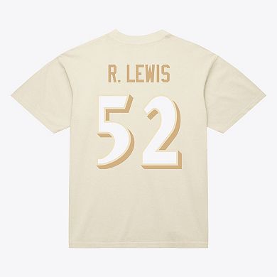Men's Mitchell & Ness Ray Lewis Cream Baltimore Ravens Sandman Name & Number T-Shirt