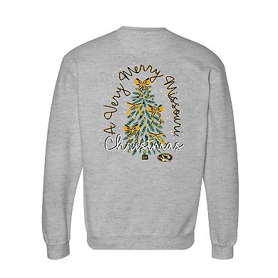 Women's Heather Gray Missouri Tigers Classic Merry Christmas Tree Crewneck Sweatshirt