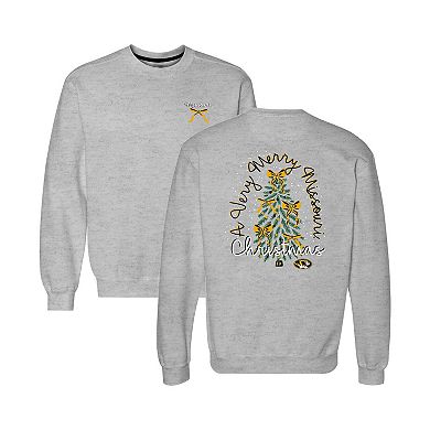 Women's Heather Gray Missouri Tigers Classic Merry Christmas Tree Crewneck Sweatshirt