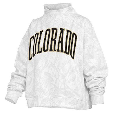 Women's Pressbox White Colorado Buffaloes Camo Mock Neck Sweatshirt