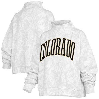 Women's Pressbox White Colorado Buffaloes Camo Mock Neck Sweatshirt