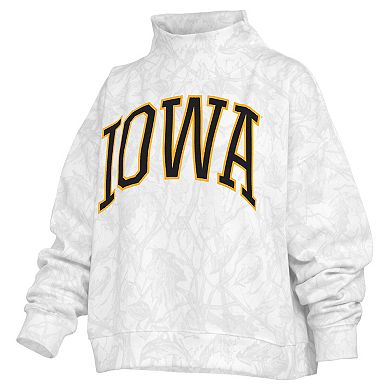 Women's Pressbox White Iowa Hawkeyes Camo Mock Neck Sweatshirt