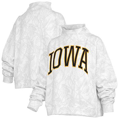 Women's Pressbox White Iowa Hawkeyes Camo Mock Neck Sweatshirt