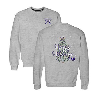 Women's Heather Gray Washington Huskies Classic Merry Christmas Tree Crewneck Sweatshirt