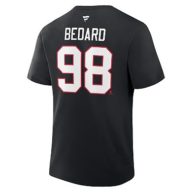 Men's Fanatics Connor Bedard Black Chicago Blackhawks Authentic Stack Name & Number T-Shirt