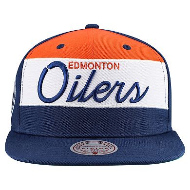 Men's Mitchell & Ness Royal Edmonton Oilers Retro Script Colorblock Snapback Hat